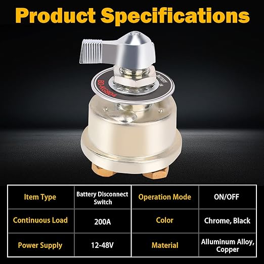 12-48V Master Battery Disconnect Switch, High Current 200A Battery Power Cutoff Isolator Killer Switch with Face Plate for Car Vehicle RV Truck Boat Marine Outboards ATV On/Off Battery Isolator Switch