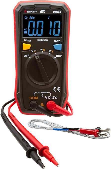 Triplett MM200 Compact 4000 Count Multimeter with Certificate of Calibration to NIST - AC/DC Voltage, Resistance, Temperature, Continuity