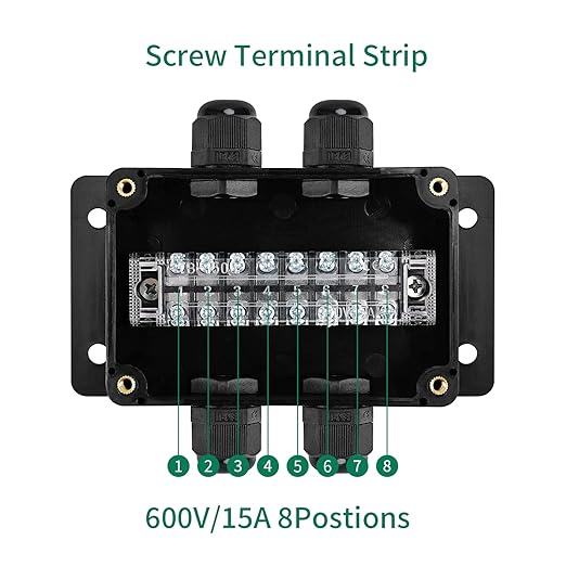 ABS IP67 Waterproof Dustproof Electrical Junction Box, with 15A 600V Barrier Terminal Cable Connector, 2 in/2 Out Power Junction Box（3.93 * 2.67 * 1.96in）