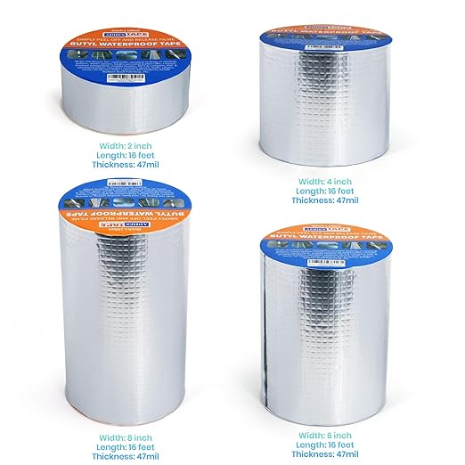 ADHES Upgrade Butyl Tape Waterproof Tape, 1.2mm Thick, 6 inch x 16 feet, Aluminum Foil Tape Butyl Sealant Tape for RV Repair, Window, Boat and Pipe Sealing, Glass & EDPM Rubber Roof Patching, Silver