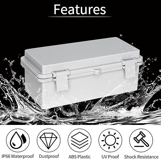 Waterproof Electrical Box, Outdoor IP66 Junction Box with Mounting Plate, ABS Plastic Project Enclosure, Suitable for Solar/Surveillance/Landscaping Projects Gray Cover 7.8"x3.8"x2.9"