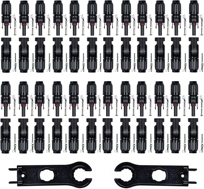 48 PCS Solar Connectors Male & Female Panel Cable Connectors with 2Pcs Spanners IP67 Waterproof (24 Pairs)