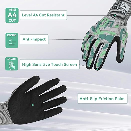 Safety Work Gloves, Impact Gloves for Men Women, Cut Resistant Non-Slip Heavy Duty Gloves with Nitrile Grip, Touch Screen Glove with Impact Protection for Mechanic Construction, Small, Camo