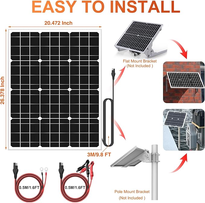 SUNER POWER 12V 50W Solar Panel Battery Charger Ultra, Built-in UltraSmart MPPT Charge Controller, Waterproof 50 Watt Solar Battery Maintainer for 12Volt AGM, Deep Cycle, Lead-Acid, Lifepo4 Battery