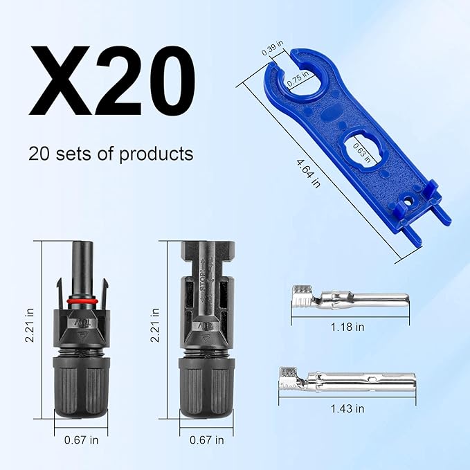 Solar Connectors - 20Pairs / 40PCS Solar Panel Connector Male Female with Dual Spanners IP67 Waterproof