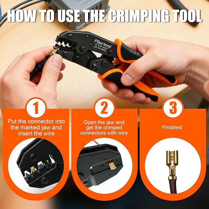 Crimping Tool for Non-Insulated Open Barrel Terminals Receptacles AWG 20-10, Ratcheting Wire Crimper - Crimping Pliers - Electrical Crimpers Tools