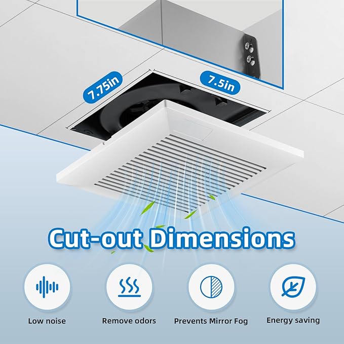 Bathroom Exhaust Fan 110 CFM Very Quiet with Matel Housing, Ceiling Mount Ventilation Fan Large Air-flow Capacity, Energy-Saving Household Bath Vent Extractor, White Plastic Grille