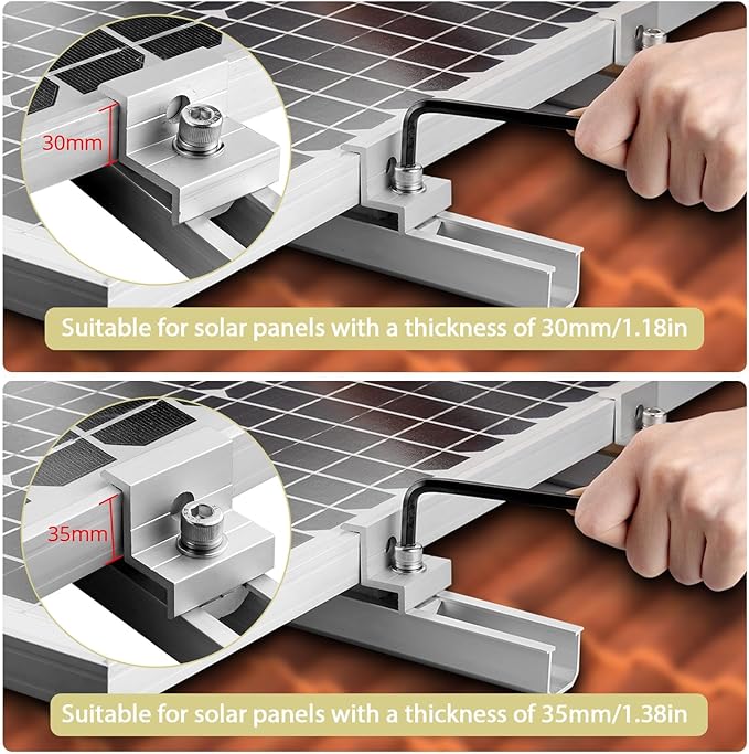 Anbte Solar Panel Bracket Kit, 6 Pcs 7.87 in Aluminium Solar Panel Mounting Rail 30mm/35mm Solar Panel End Clamps, Solar Panel Brackets for Metal Roof, Tin Roof, Flat Roof, Sheet Roof, RV, Silver
