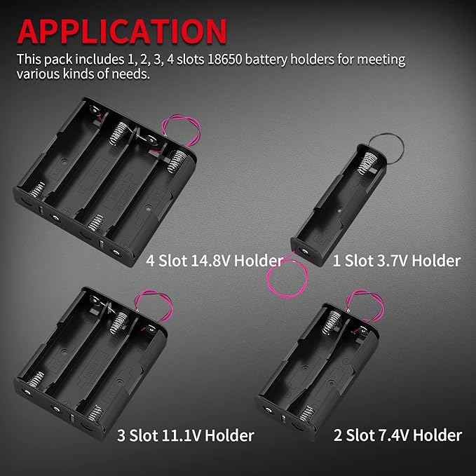 DAIERTEK 18650 Battery Holder with Wire 3.7V,7.4V, 11.1V, 14.8V 18650 Battery Holder Box 2 for Each Type -Total 8Pcs