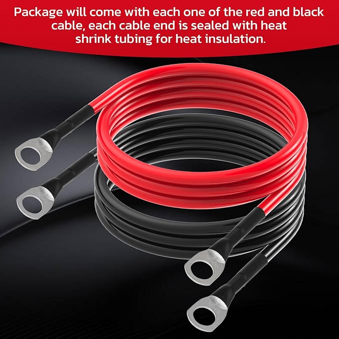8 AWG Battery Cable 8AWG Gauge Battery Inverter Cables for Automotive Solar Marine Boat RV Car Motorcycle (8 AWG, 4FT, 3/8")
