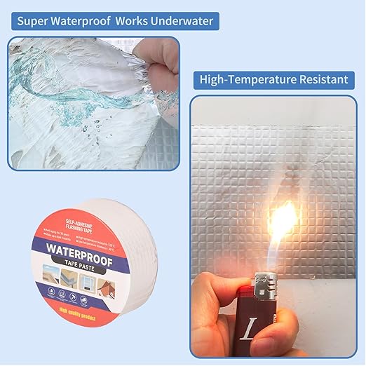 2" W X 16.4'L Waterproof Tape for Leaks Aluminum Butyl Tape with Adhesive for RV Repair, Glass Repairs, Air Mattress Patch, Window Caulking, Boat Sealing, Roof Patching