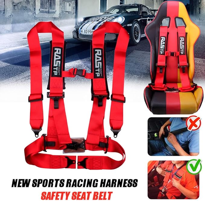 RASTP 4 Point Safety Harness with 3 Inch Padding (Red)