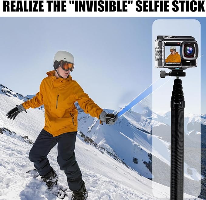110"/2.8m Carbon Fiber Invisible Selfie Stick,9.2ft Extended Super Long Pole for Insta360 X5/X4 Insta 360 X3 ONE X2, ONE R, ONE X, ONE GO 3S 3 2 Gopro Max Action Camera Accessories (2.8m/9.2ft)