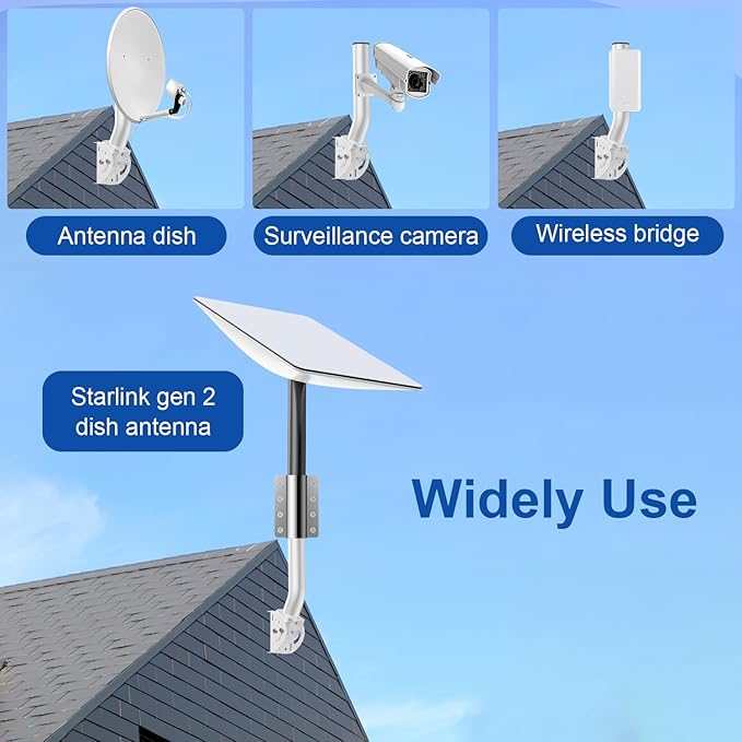Universal Antenna Pole Mount Bracket, 12" Adjustable J Mounting Brackets for Stalink Gen 2 & Mini, Weather Station, TV/AF Antennas, Wireless Bridge, Access Point, WiFi Booster Extender