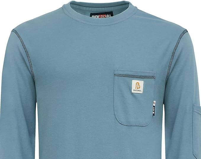 BOCOMAL FR Shirts for Men Lightweight Crew Long Sleeve Flame Resistant/Fire Retardant Shirt…