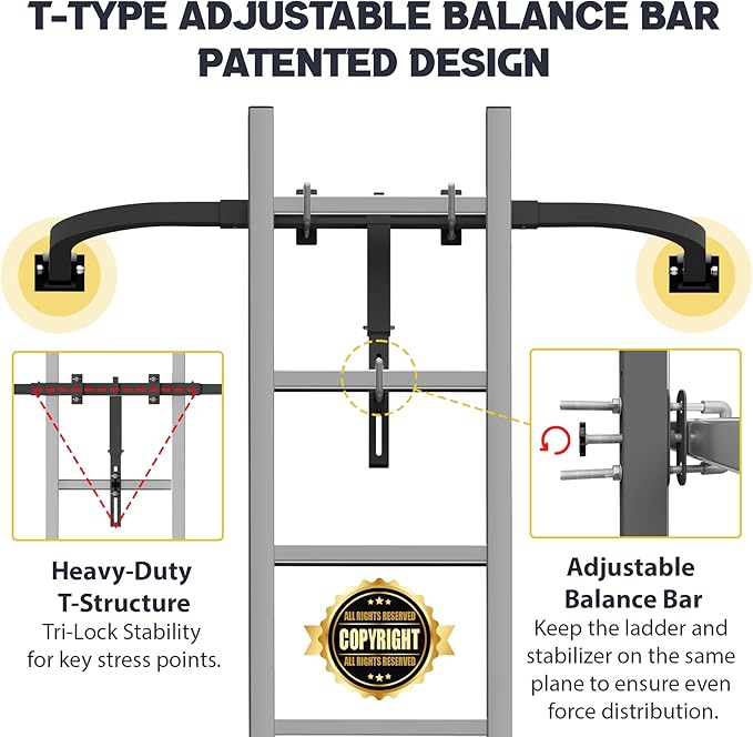 Ladder Stabilizer, Extension Ladder Stabilizer for Roof, Adjustable Ladder Standoff Attachment for Gutters, Windows, Heavy-Duty Steel Ladder Stabilizers Support