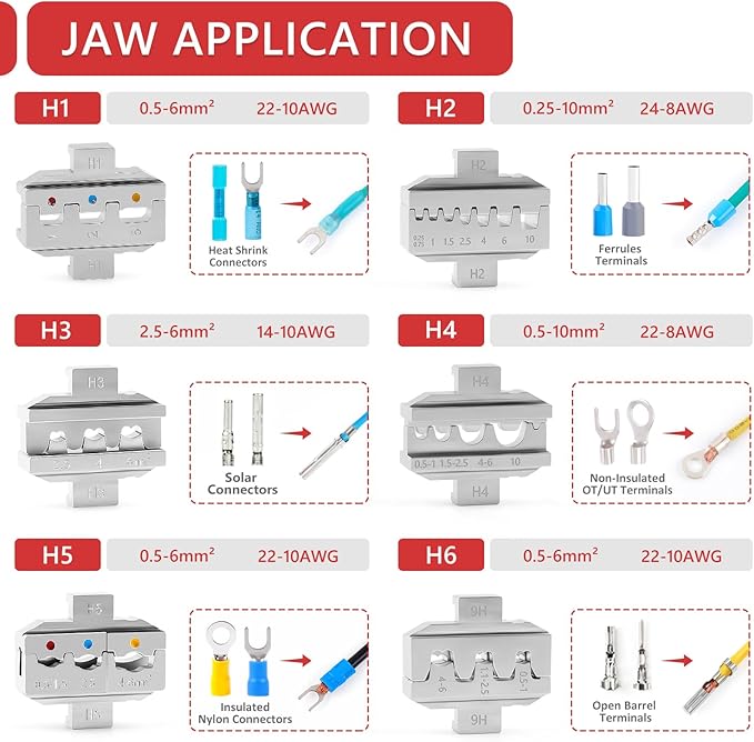 Newdeli Wire Crimping Tool Kit 7PCS Ratchet Wire Crimper Plier for Heat Shrink Connectors Ferrule Connectors Solar Connector Open Barrel Connector Insulated Nylon & Non-insulated Ring Terminals