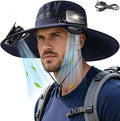 Solar Fan Hat for Men Women, Wide Brim UPF50+ Sun Hat with 2 Removable Fan 3-Speed Wind Solar&USB Charging