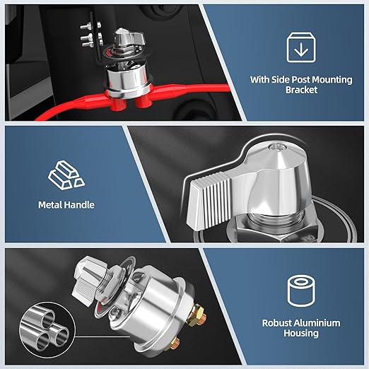 Joinfworld 12V Battery Disconnect Switch with Side Post Mounting Bracket, 200A High Current Battery Cut Off Switch Heavy Duty 48V Master Switch for Car Boat RV ATV UTV Vehicles