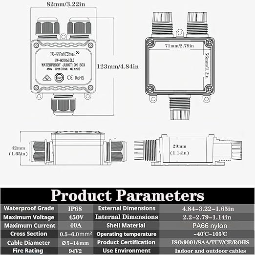Waterproof Junction Box Outdoor, ip68 3 Way Waterproof Box, M25 Small Box, Suitable for Indoor and Outdoor Lighting