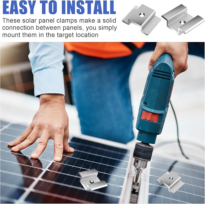 42 Pack Solar Panel Mid Clamps, Solar Panel Clamps Bulk, Solar Panel Bracket Aluminium Mounting Accessories for Solar Panel Mounting for Tin Roof, Flat Roof, Sheet Roof, Silver