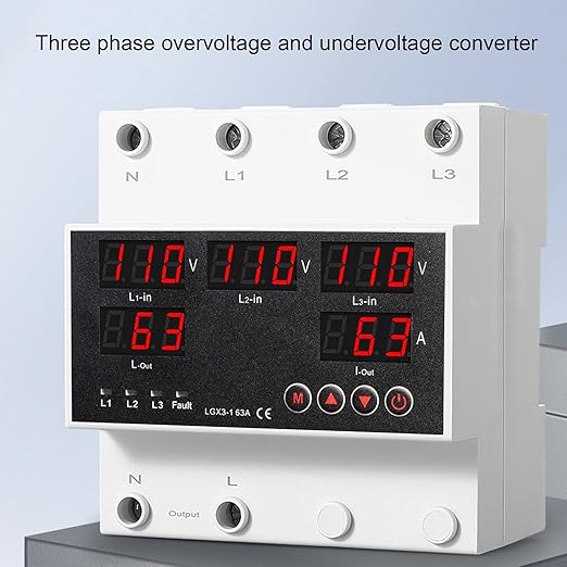 Automatic Transfer Switch 63A 3P4W with LED Display and Adjustable Voltage Protector for Home Generators and Inverters (AC110V)