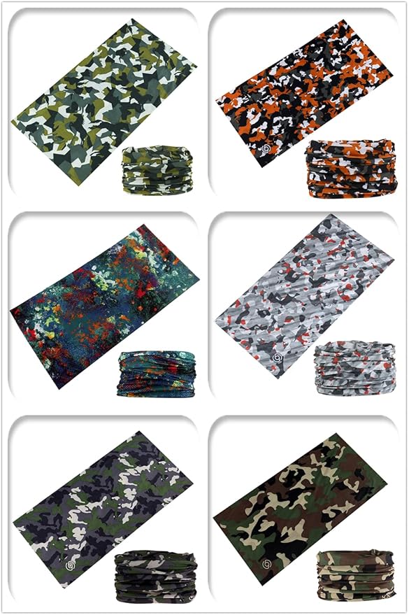 KINREE Neck Gaiter 6 Pack, Multifunctional Headwear UV Protection Breathable Headband Face Mask for Men Women Outdoor Sports