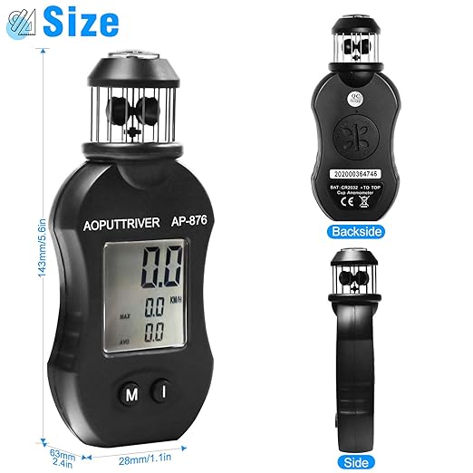 Anemometer Handheld Wind Direction Anemometer, AP-876 Wind Cup Anemometer Air Speed Meter Digital Anemometer for Measuring Air Speed Air Volume for HVAC Vents Boat Sailing Shooting