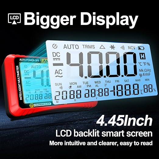 ANENG Digital Multimeter Tester,4000 Counts Voltage Tester,Auto-Ranging TRMS Volt Meter,Large LCD Ohm Meter Measures AC/DC Current,Voltage,Resistance, Diode,Continuity,Capacitance,Temperature(Red)