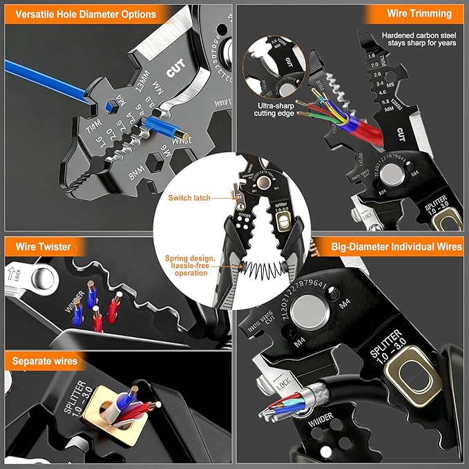 25-in-1 Multifunctional Wire Stripper - Professional Wire Stripper Tool for Cutting Crimping, Compatible with 16 AWG to 6 AWG Wires - Versatile Wire Strippers Electrical for Industrial & Home Use