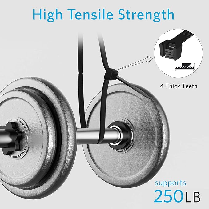 Zip Ties Heavy Duty with 250 Pounds Tensile Strength, 11.6", Black, Heavy Duty Cable ties, 250 Pieces,by Karoka