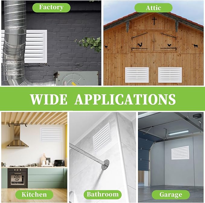 2 Pcs Attic Vent 8" X 12" Metal Shed Vents Louver Vent Grille Gable Vents with Screen Mesh for Indoor Outdoor Garage Attic Ceiling, Boost Ventilation and Guard Against Moisture (White)