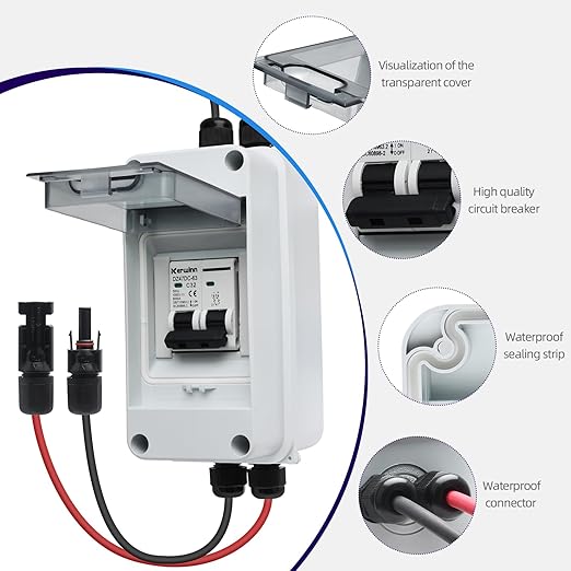 Solar Panel Disconnect Switch,30A 1000V Miniature Circuit Breaker Box IP65 Waterproof AC/DC Disconnect Box for photovoltaic Solar Panel Grid-Connected Off-Grid System Home
