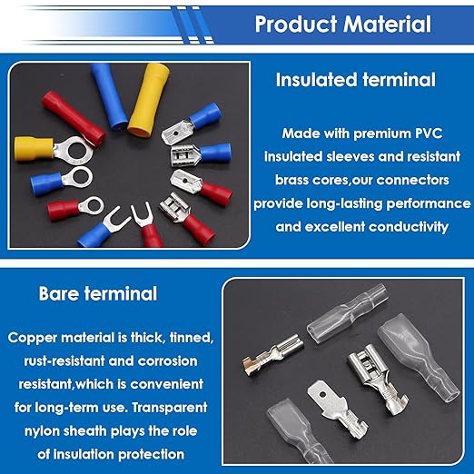 smseace 1100Pcs Crimp Wire Connectors with Crimping Tool Packed in Handheld Box 22-10AWG Insulated Wire Crimp Spade/Fork/Ring/Butt Electrical Speaker Wire Connector
