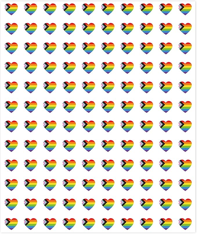 JarThenaAMCS 2400Pcs Mini Pride Progress Sticker Rainbow Heart Flag Paper Decal LGBT Gay Self-Adhesive Sticker for Planner Reward Envelope Scrapbook DIY Supplies, 0.5 in
