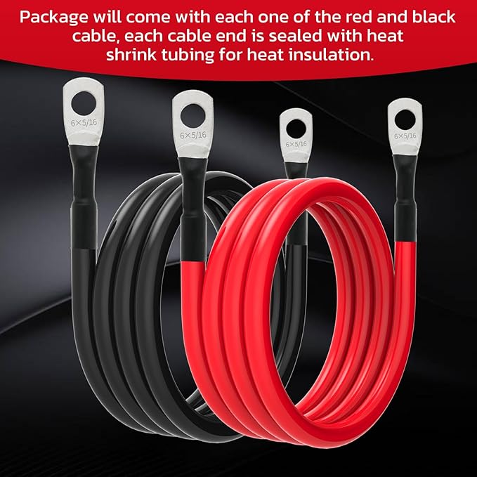 6 AWG Battery Cable 6AWG Gauge Battery Inverter Cables for Automotive Solar Marine Boat RV Car Motorcycle (6 AWG, 7FT, 5/16")
