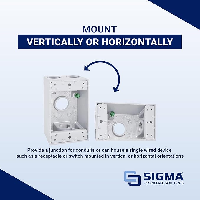 SIGMA ENGINEERED SOLUTIONS 14251WH Metal Electrical Outlet Box, Weatherproof, Easy Mount Plug and Receptacle Protector, White, (4) 1/2-Inch Holes, 1 Gang Deep Box
