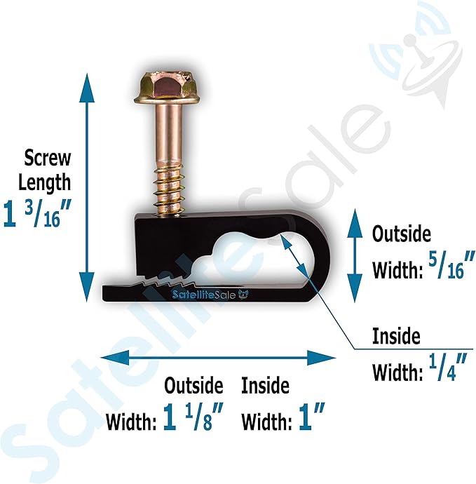 SatelliteSale Dual Siamiese Screw Black Clips for Ethernet Internet Telephone Cable TV Wire Cable Management 100 Pcs