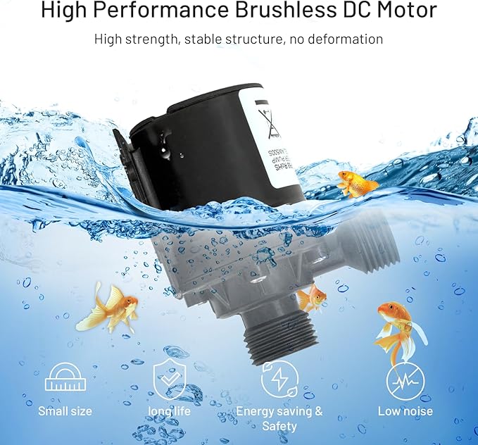 14A DC 12V Water Pump Circulation Pump- 3.43GPM, 19.6ft Lift, Ultra-Quiet Brushless Motor w/Adapter - for Solar Heaters, RVs, Brewing & Farms (Non-Self-Priming)