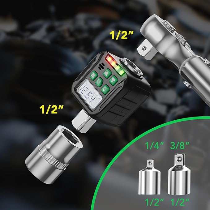 Digital Torque Wrench Adapter Set 1/2" Drive,Electric Wrenches,Snap on Digital Inch Pound Torque Wrench,1/4",3/8" Torque Adapter for Car,Motorcycle & Automotive (7.4-147.5 Ft-lb/10-200 Nm)