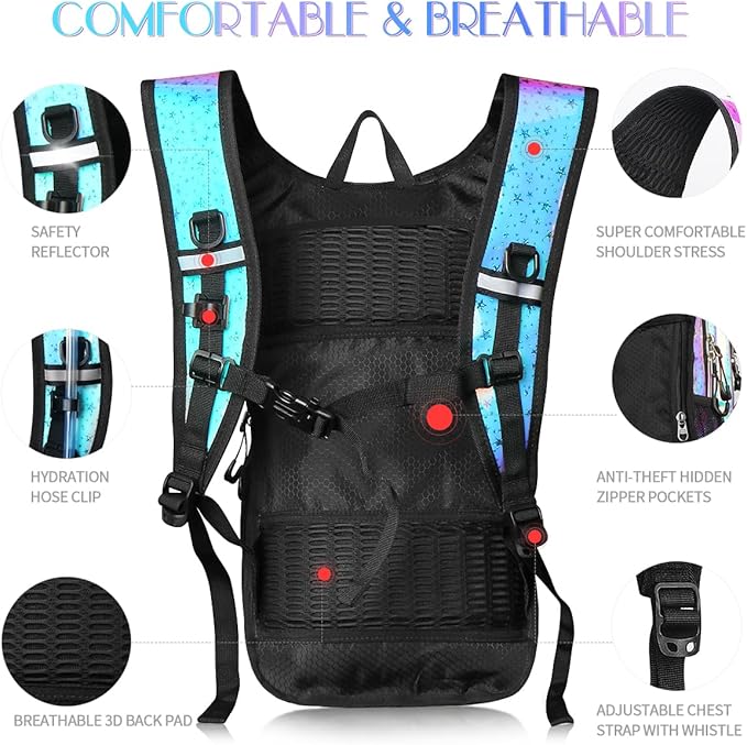 Hydration Pack, Water Backpack with 3L Hydration Bladder Lightweight Insulation, Festival Essential, Rave Hydration Backpack, Hydropack Backpack for Rave, Hiking, Biking, Festival Gear