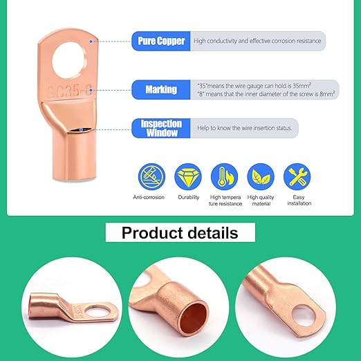 Twidec/110PCS Battery Cable Ends AWG 2 4 6 8 10 12 14 16 Gauge Copper Cable Wire Lugs,Ring Terminals Connectors,Copper Ring Terminals with Heat Shrink N-067-110PCS
