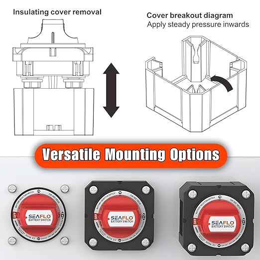 SEAFLO 12V/24V/48V Battery Disconnect Switch Isolator Switch for Marine, Boat, Car, RV, and ATV Vehicles (On/Off)