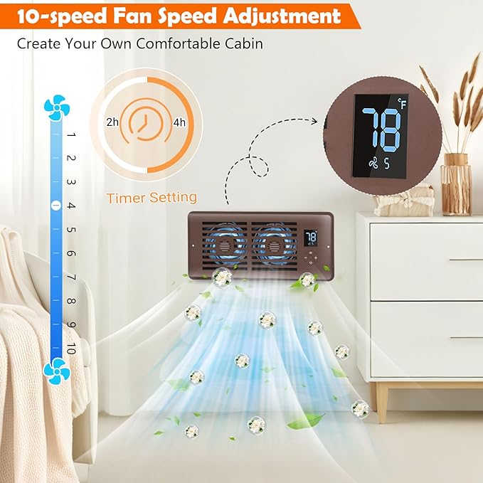 Register Booster Fan Fits 4" x 10" Register Holes, Vent Fan with DIY Scent Diffuser,Quiet 10-Speed Smart Heating Cooling AC with LCD Screen,Remote Control and Thermostat Control for Home,Wall,Floor