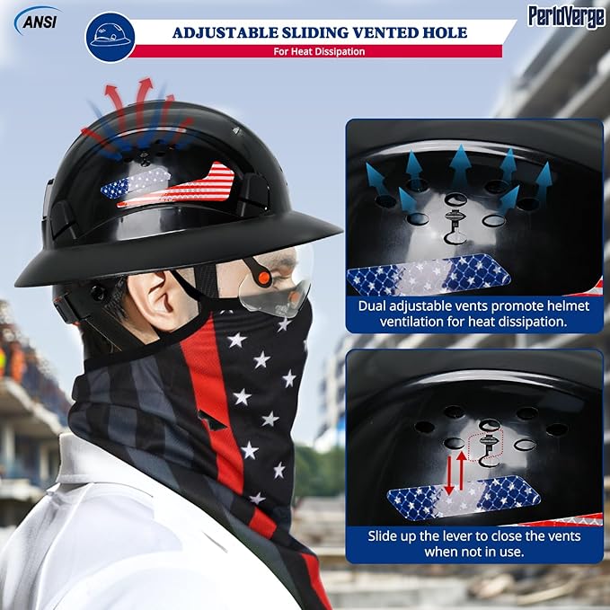 Full Brim Hard Hats Construction OSHA Approved with Visor-Vented Hard Hat with Neck Gaiter with Ear Loops,Safety Hard Hats for Men with Chin Strap ANSI Z89.1 Type 1 Class C,6-pt Suspension