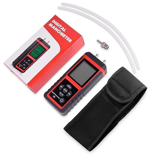 EHDIS Manometer, Professional Air Pressure Meter, Dual-Port HVAC Digital Manometers Gas Pressure Tester Differential Gauge