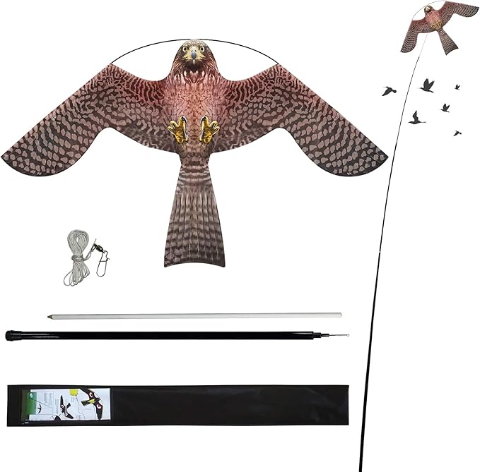 eyijklzo Bird Scarer Flying Kite Crops Farm Flying Bird Hawk Flying Kite with 4m Telescopic Pole