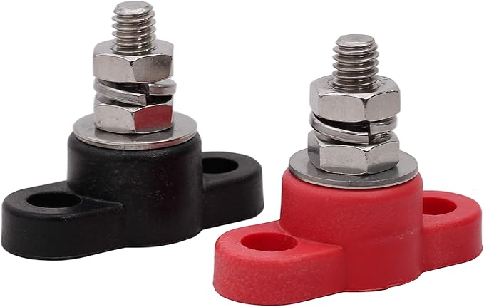 Fastronix 5/16" Stainless Steel Single Stud Power and Ground Junction Block Red and Black