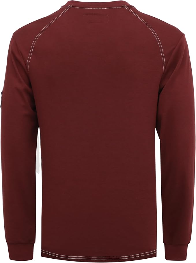 BOCOMAL Men's FR Henley Shirt Flame Resistant 5.5oz Cotton Long Sleeve Workwear UL NFPA2112 CAT2 Welding Tee