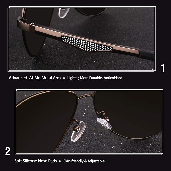 GQUEEN Classic Military Style Pilot Polarized Sunglasses Spring Hinges Al-Mg for mens womens MOS1
